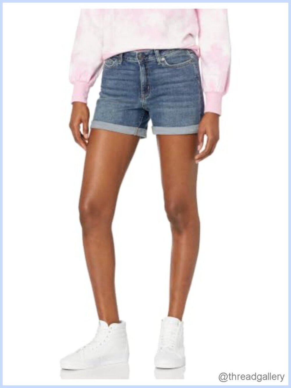 Slim Fit Mid-Rise Denim Shorts 4" Inseam Rolled Cuff Summer